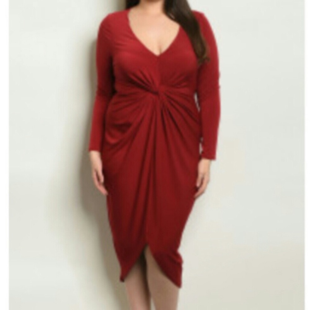 Burgundy Dress Plus Size Asymmetrical